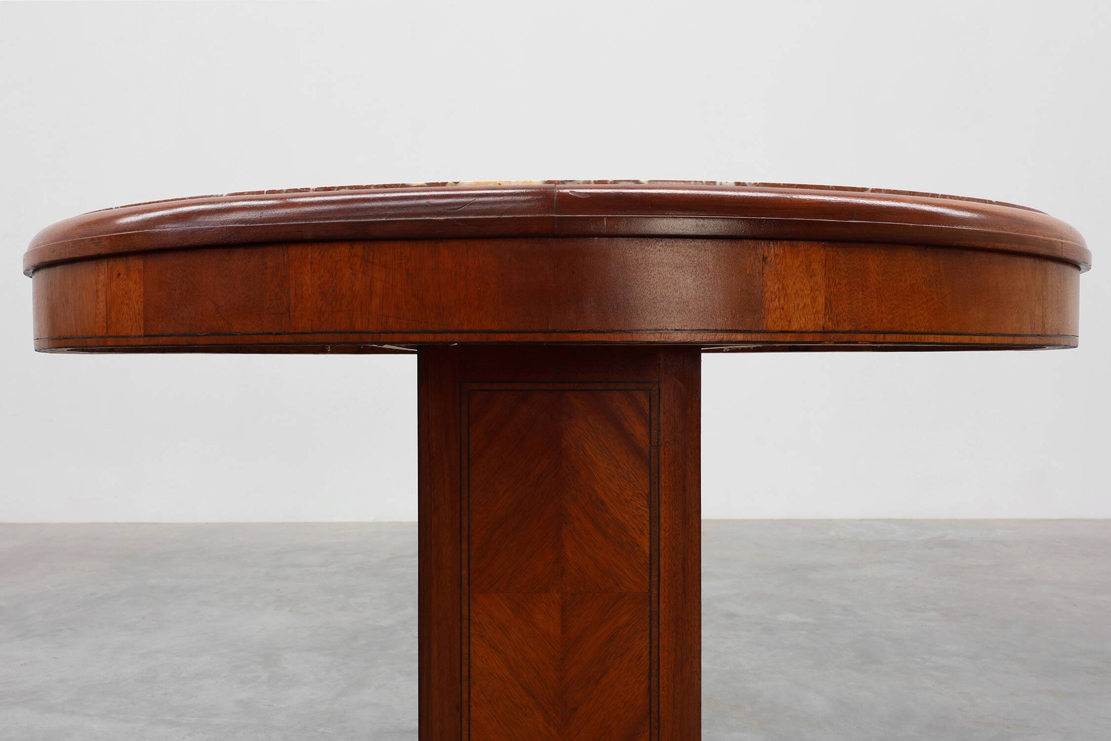Oval Art Deco Side Table in Walnut with Marble Top by De Coene, Belgium