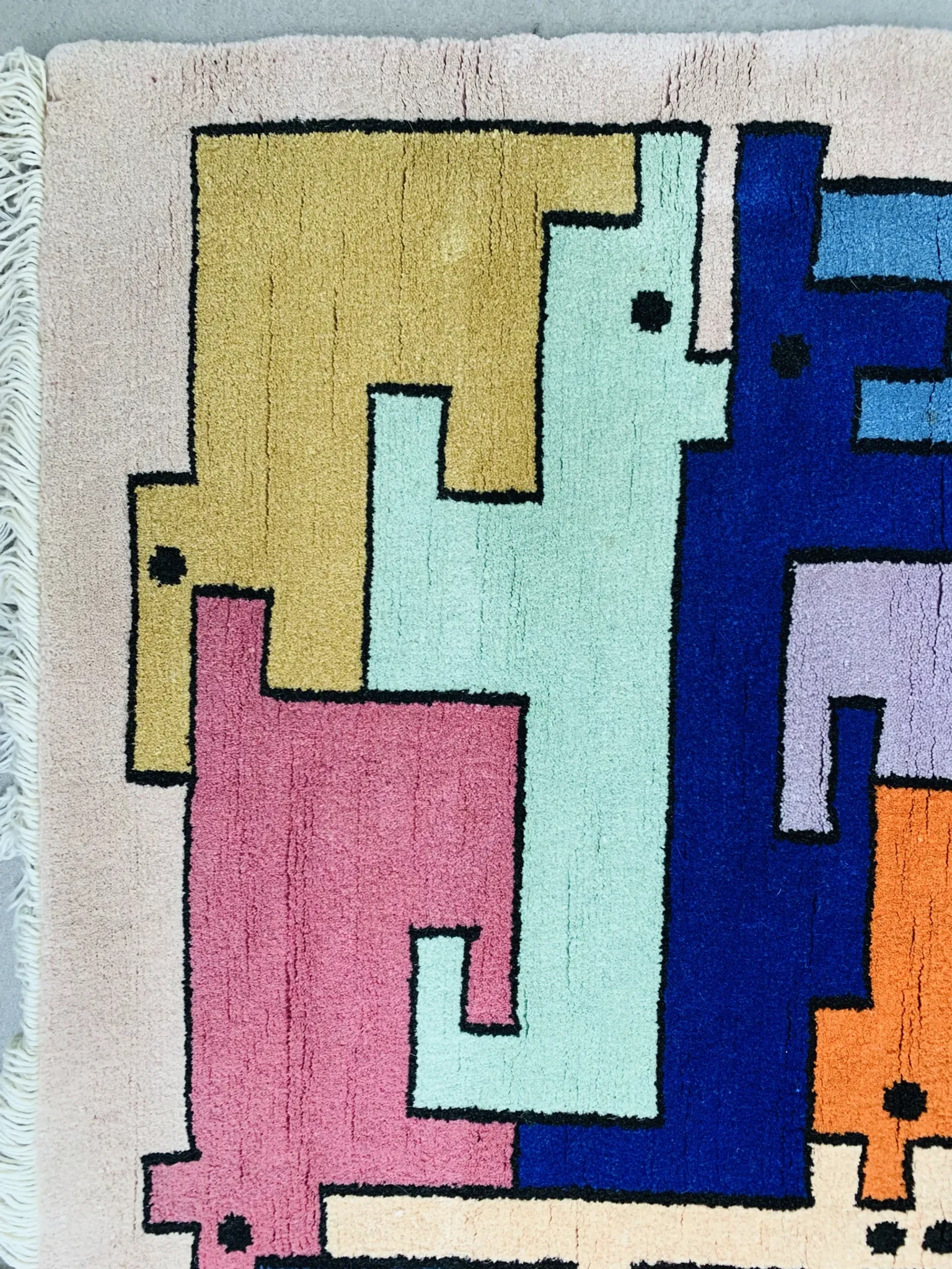 Tapis géométrique animaux/Tetris, vintage 