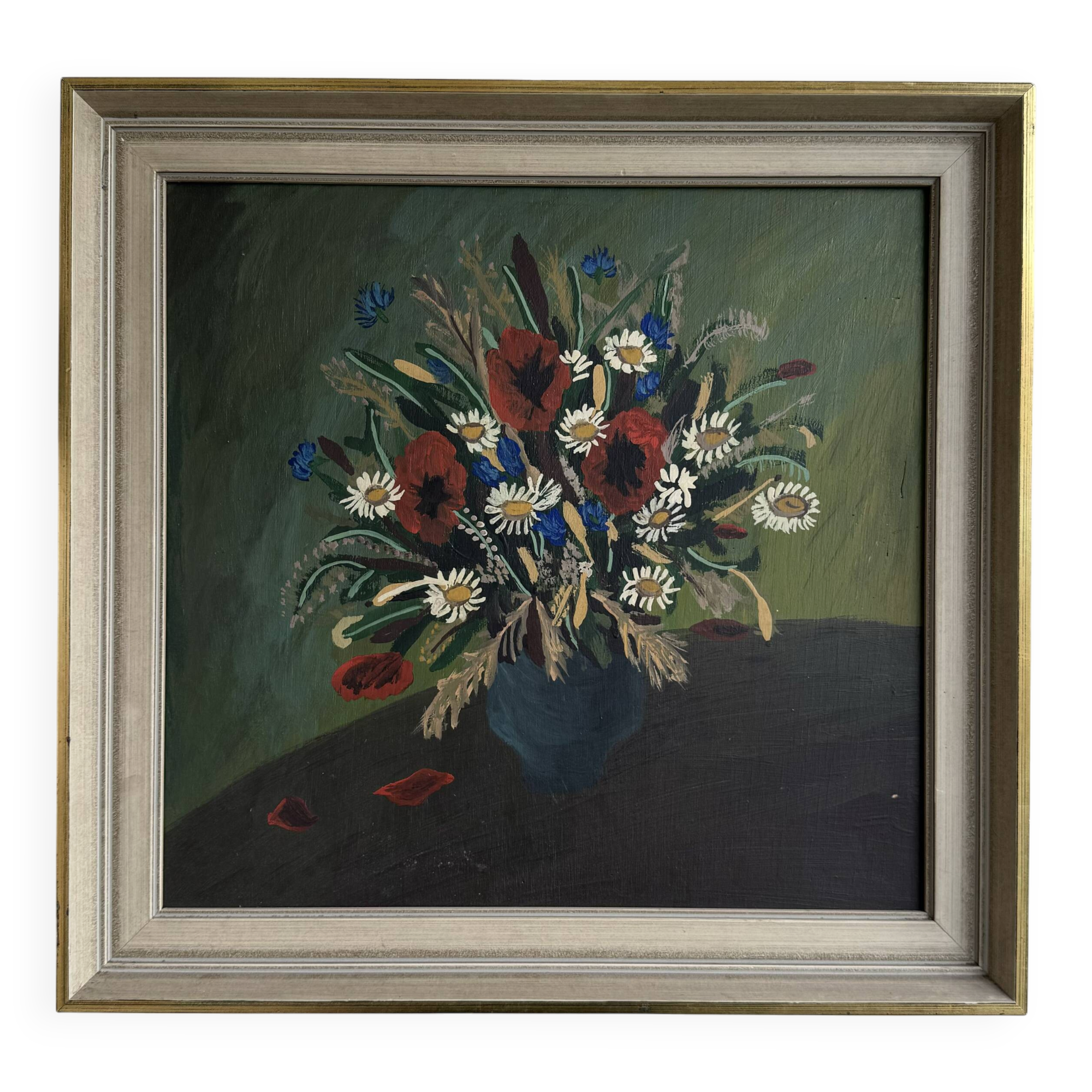 Vintage Original Framed Oil on Wooden Background Artwort