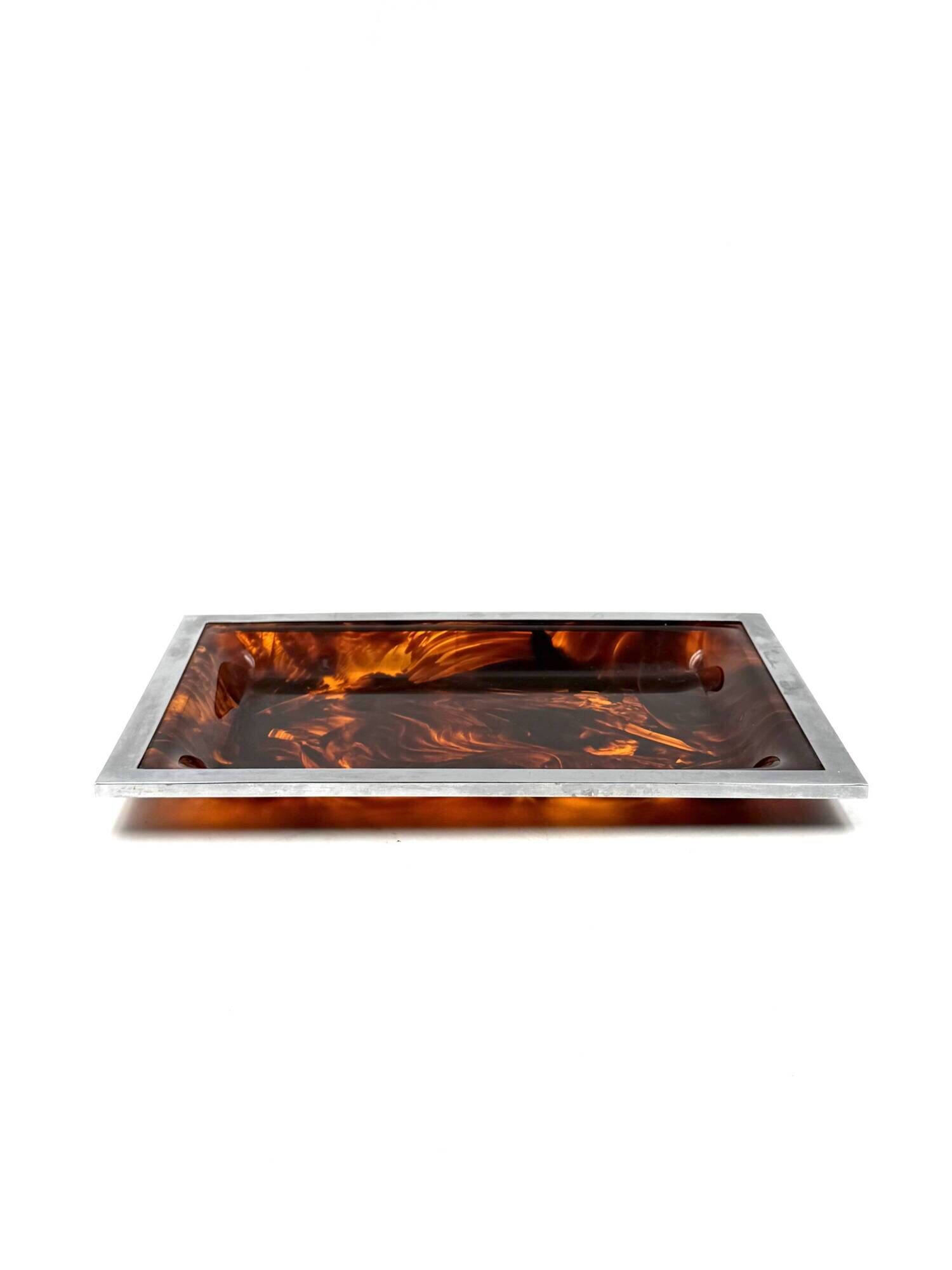Brass and tortoiseshell lucite tray, Italy 1970s