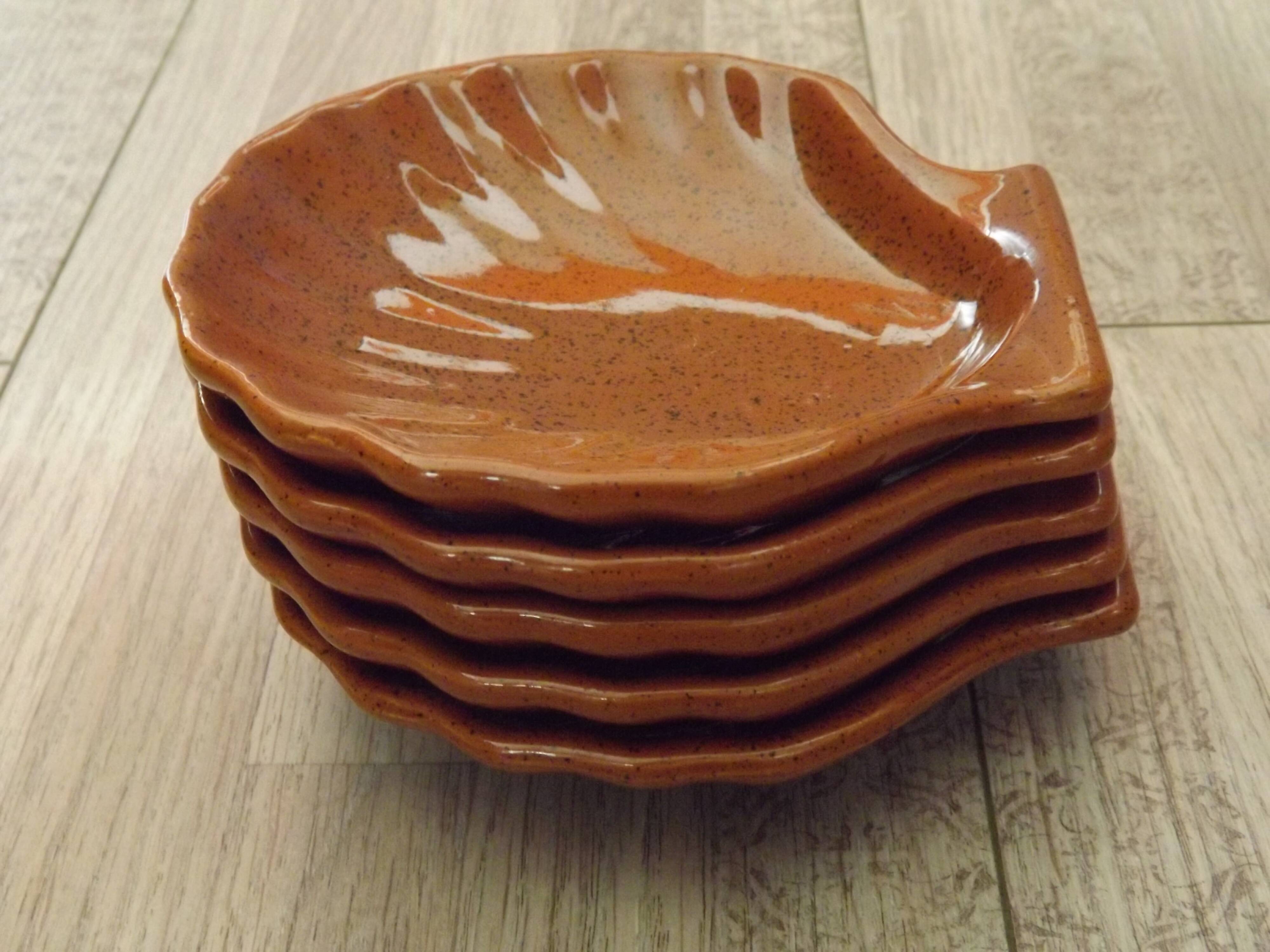 Set of 5 French Vintage Emile Henry Brown Coquille St Jacques Dishes 5193