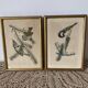 Duo of paintings signed Murr 1956 representing birds. Gilded wooden frame. Under glass.