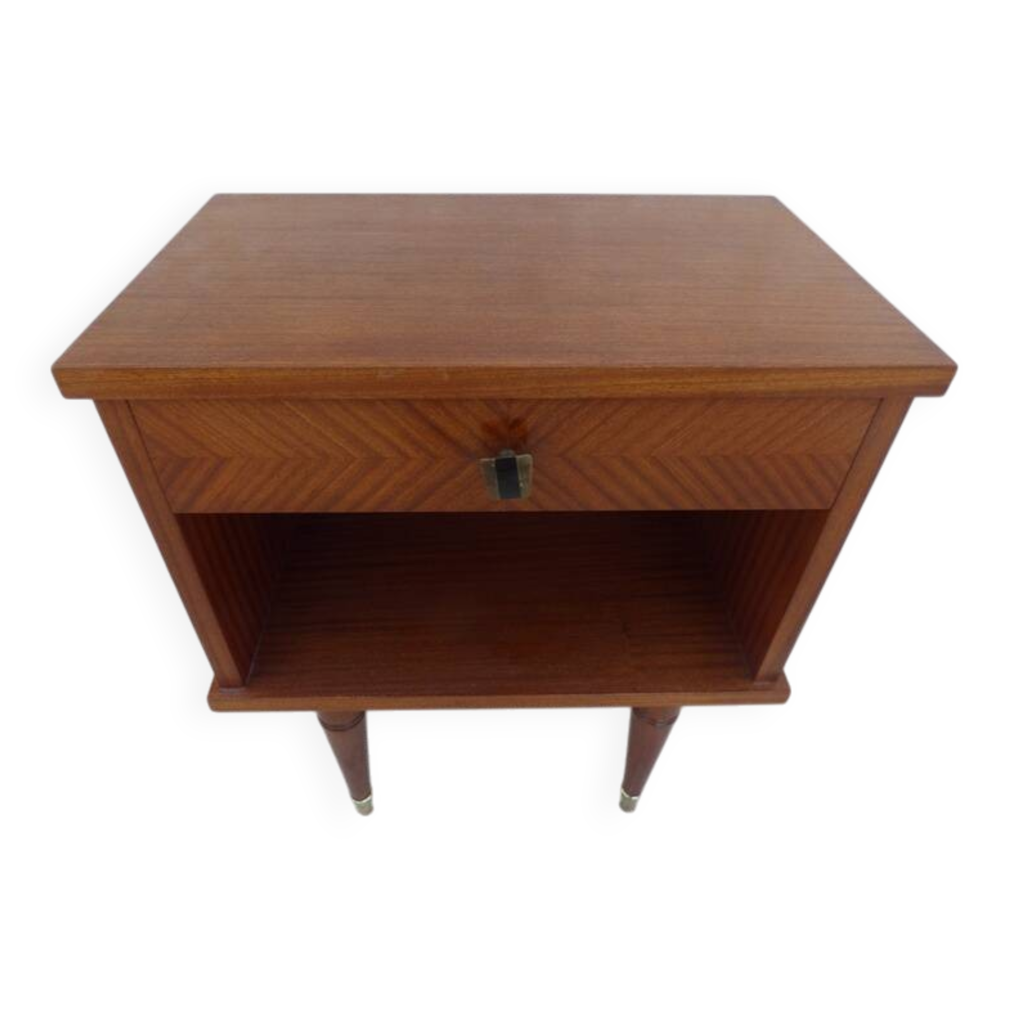 Vintage bedside table with 1 drawer and 1 niche, brass feet - very good condition.
