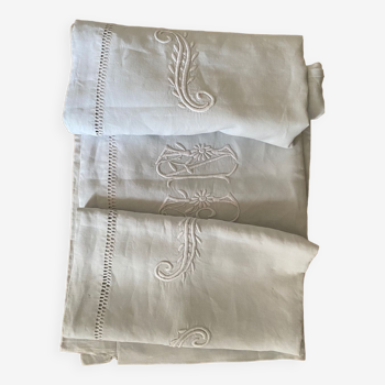 Antique cotton thread monogram and embroidered sheet.