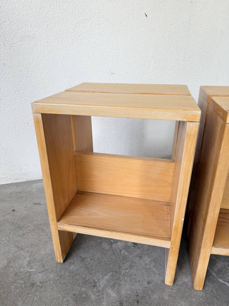 Pair of pine stools or bedside tables, mountain furniture, 1950s