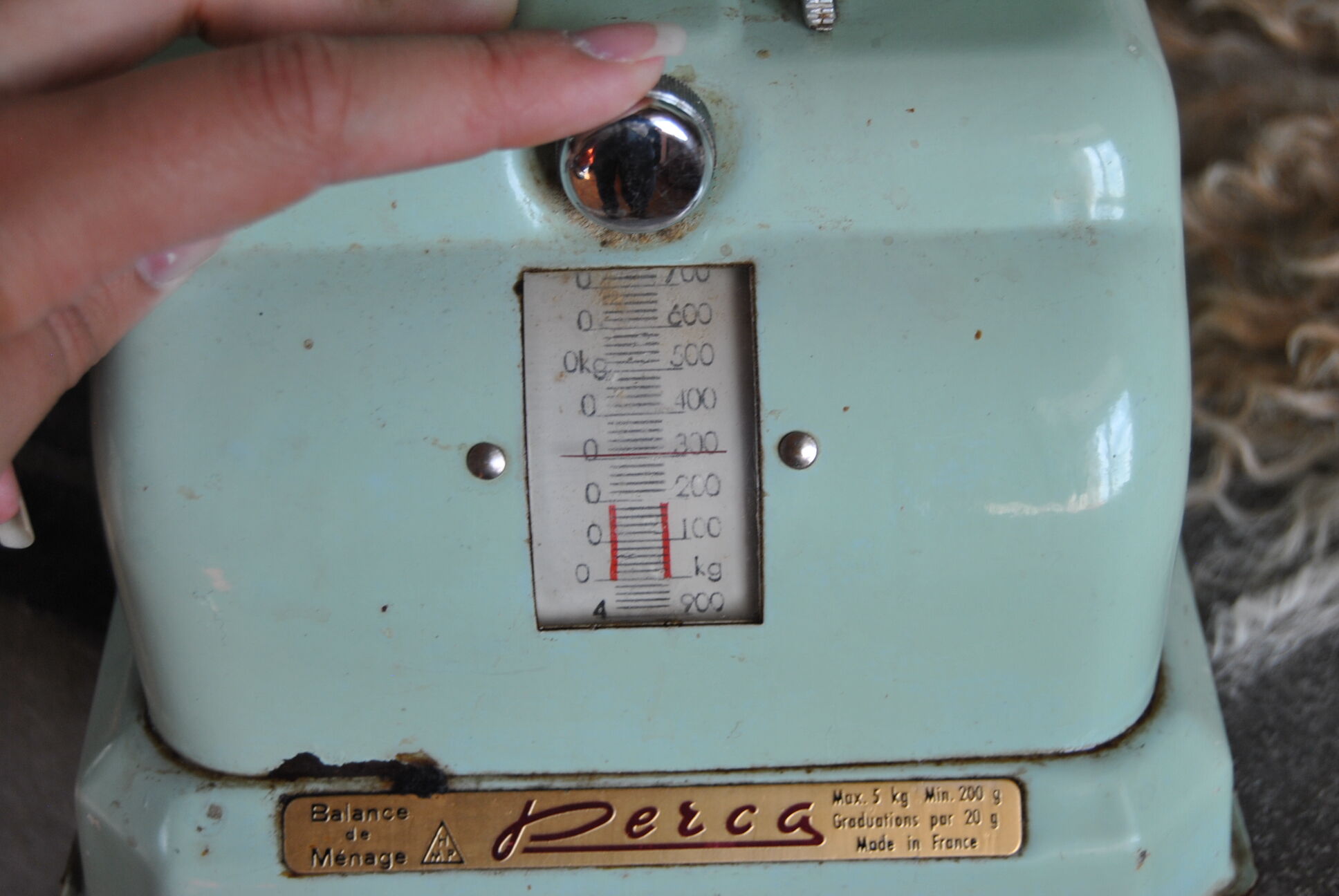 Household scale in water green metal Perca 50s