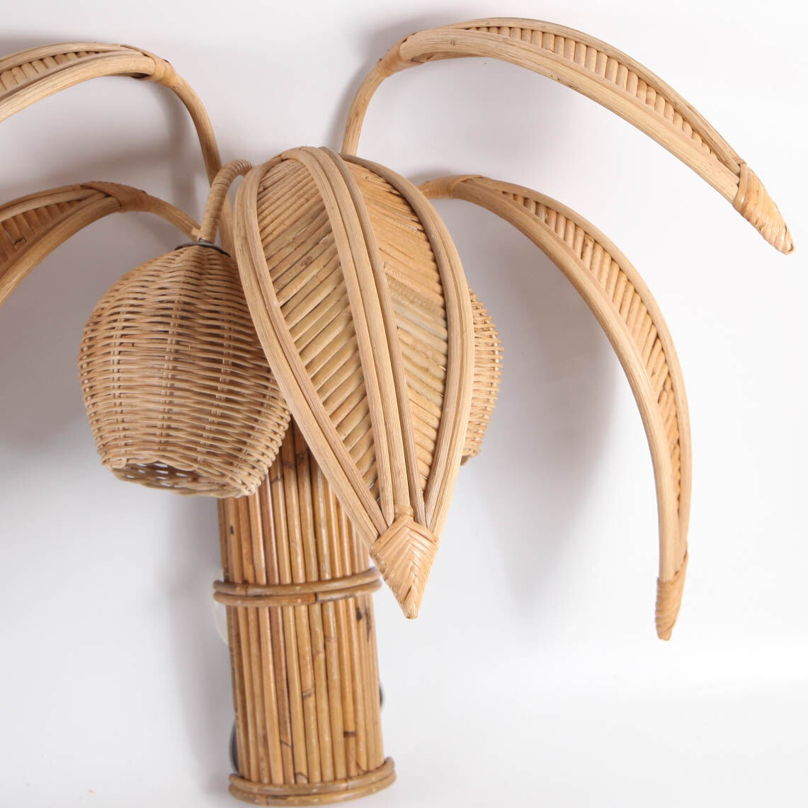 Pair of coconut / palm sconces in natural rattan
