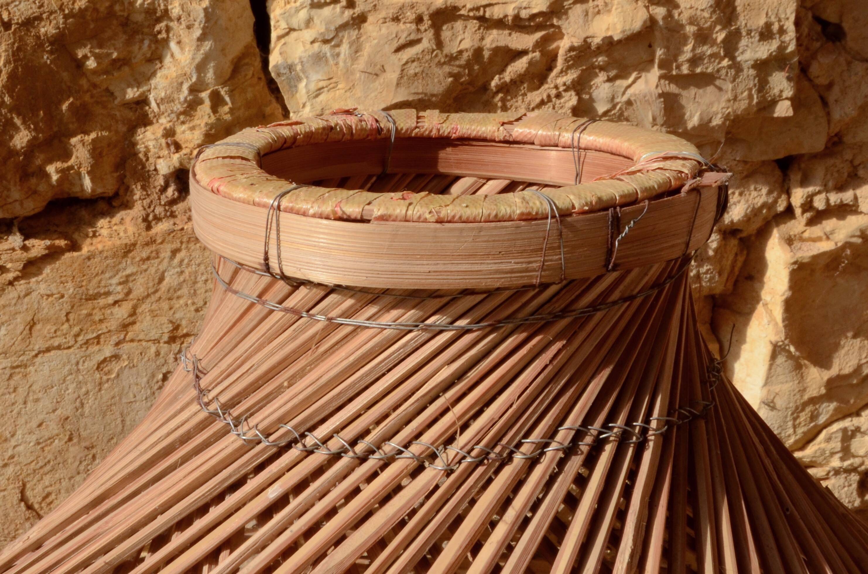 Large rattan pendant light, handmade, 55x40cm