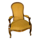 Fauteuil Voltaire ancien restauré, garnissage traditionnel, tissu bouclette