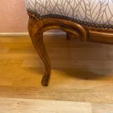 office armchair in walnut, nineteenth century, fully trimmed and reupholstered.