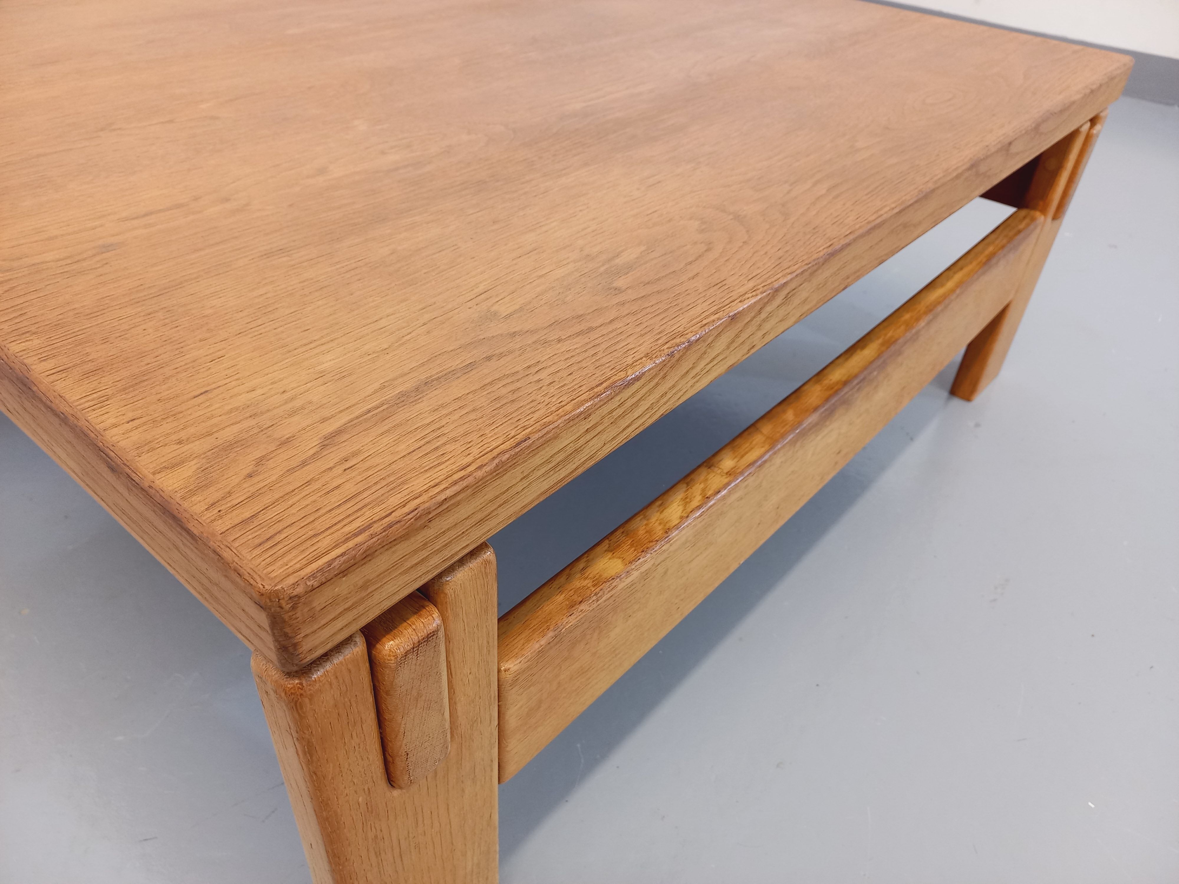 Vintage square coffee table in solid oak wood from the 60s 70s