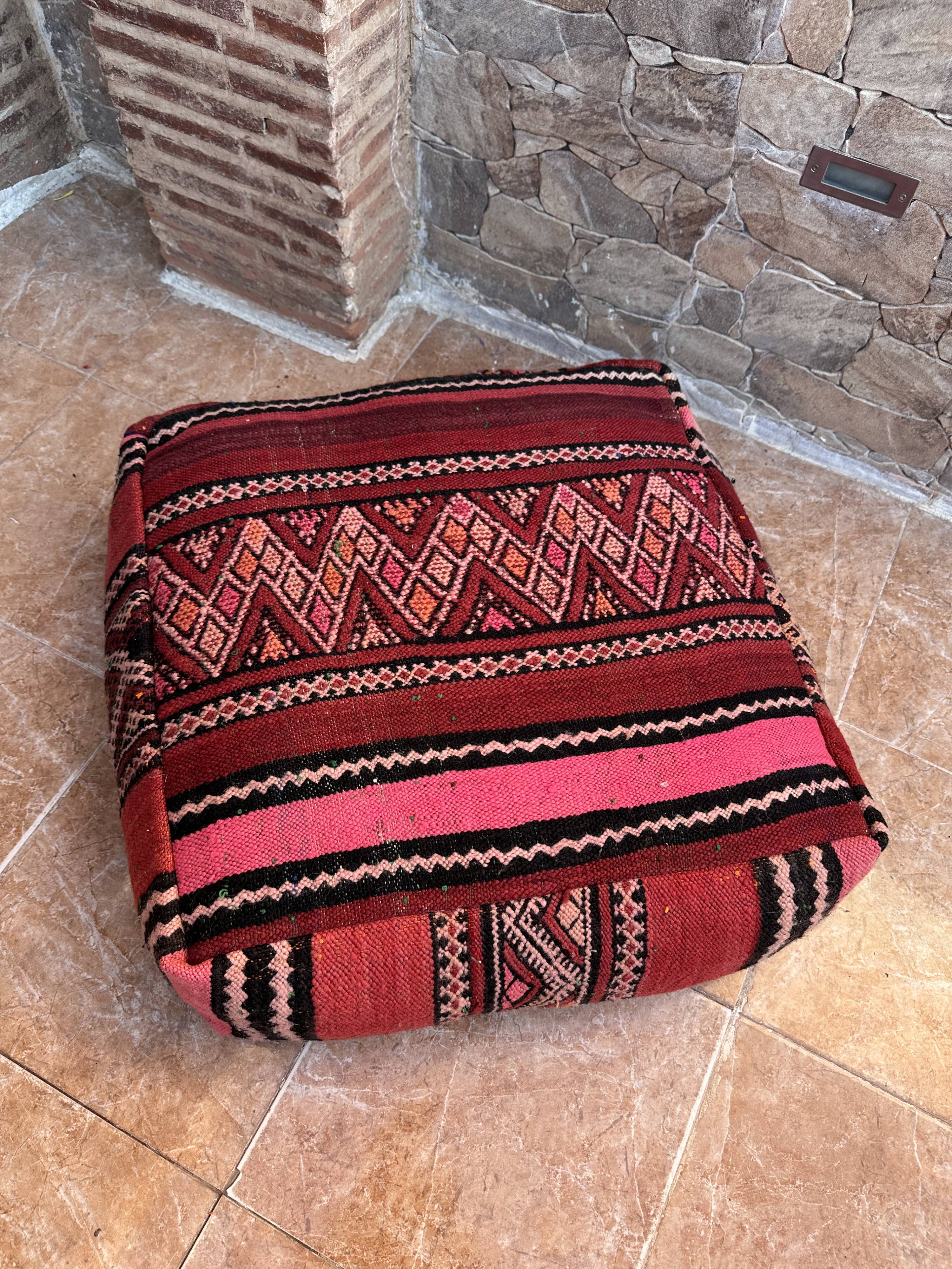 Handmade Berber Kilim pouf, floor cushion
