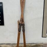 Wooden ski and its sticks