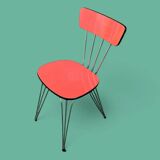 4 red Formica chairs with Eiffel legs 1950