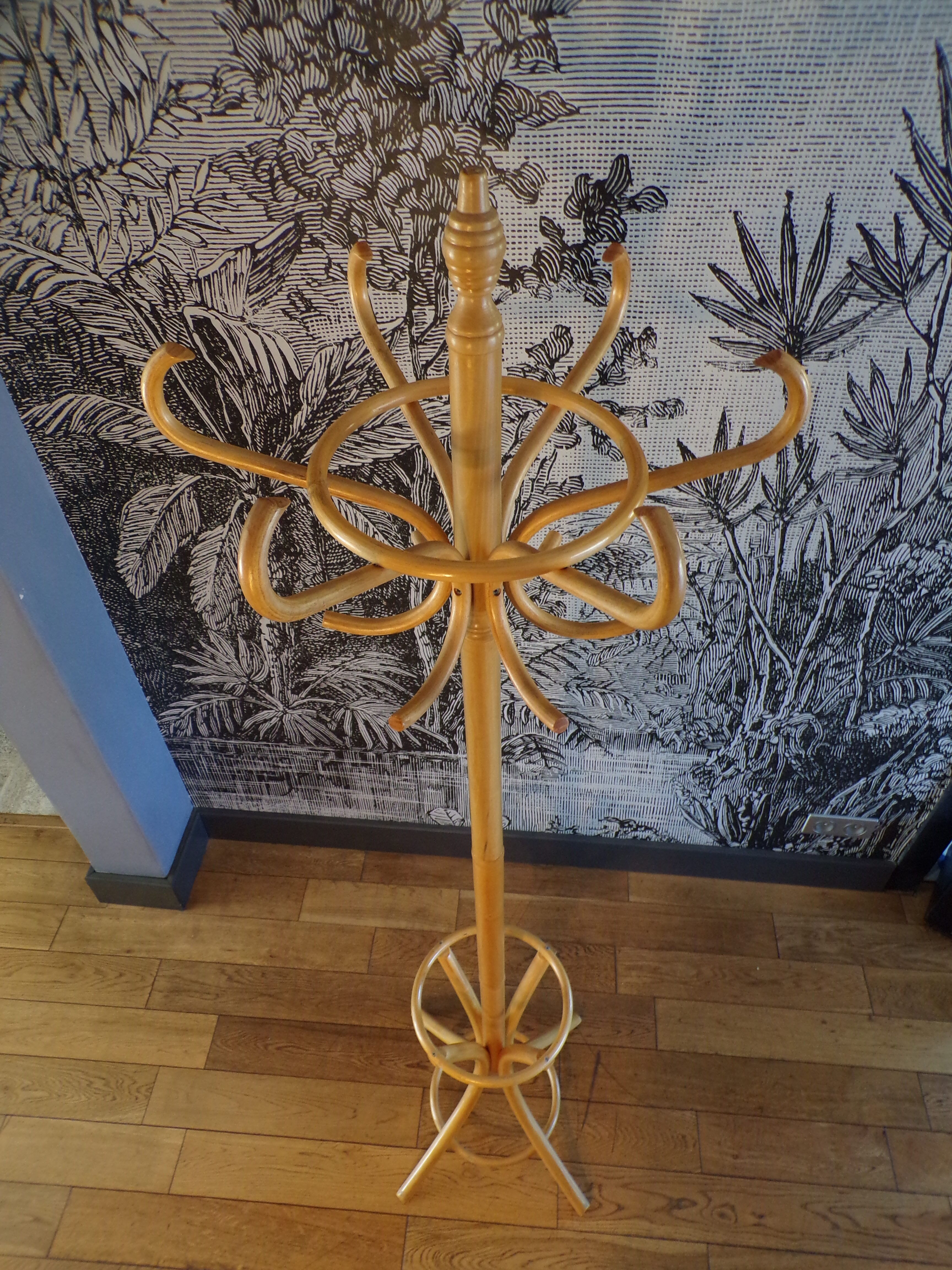 Curved wooden parrot coat rack