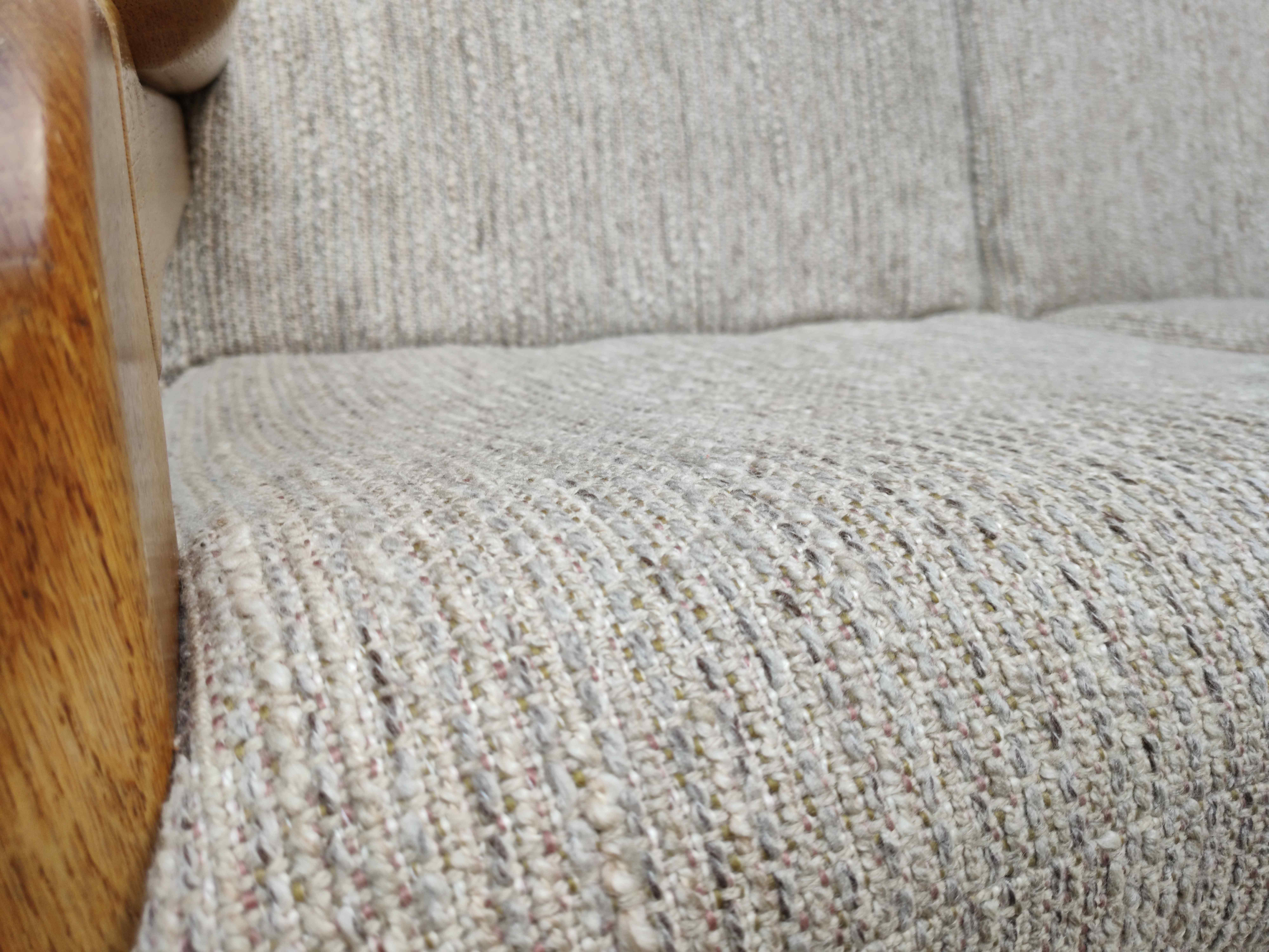 Set of 3-seater sofa + sled chair, 60/70's in oak