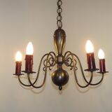 French Vintage Silver Metal 5 Light Flemish Chandelier Red Drips 5181