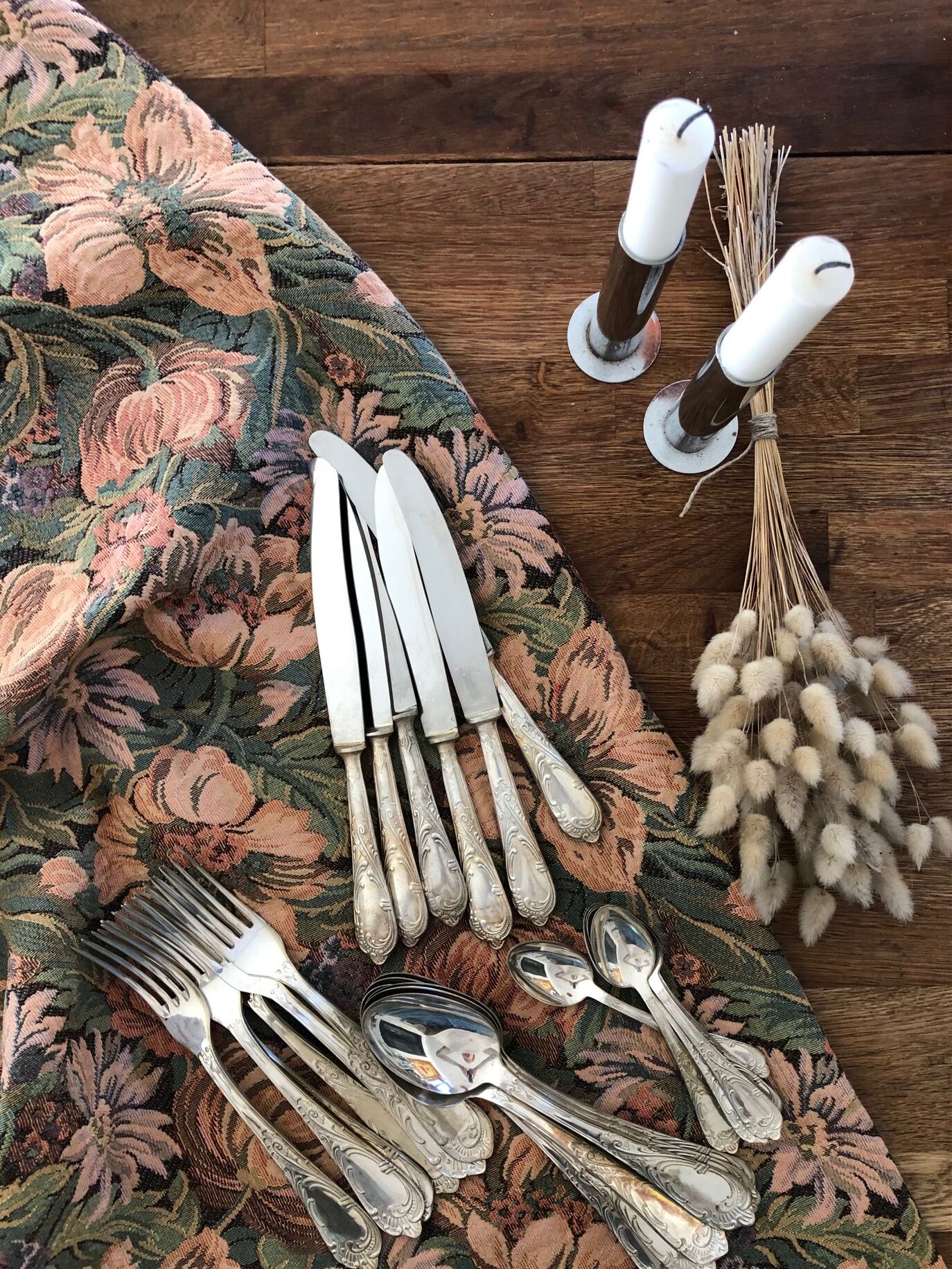 Series of 24 antique silver metal cutlery