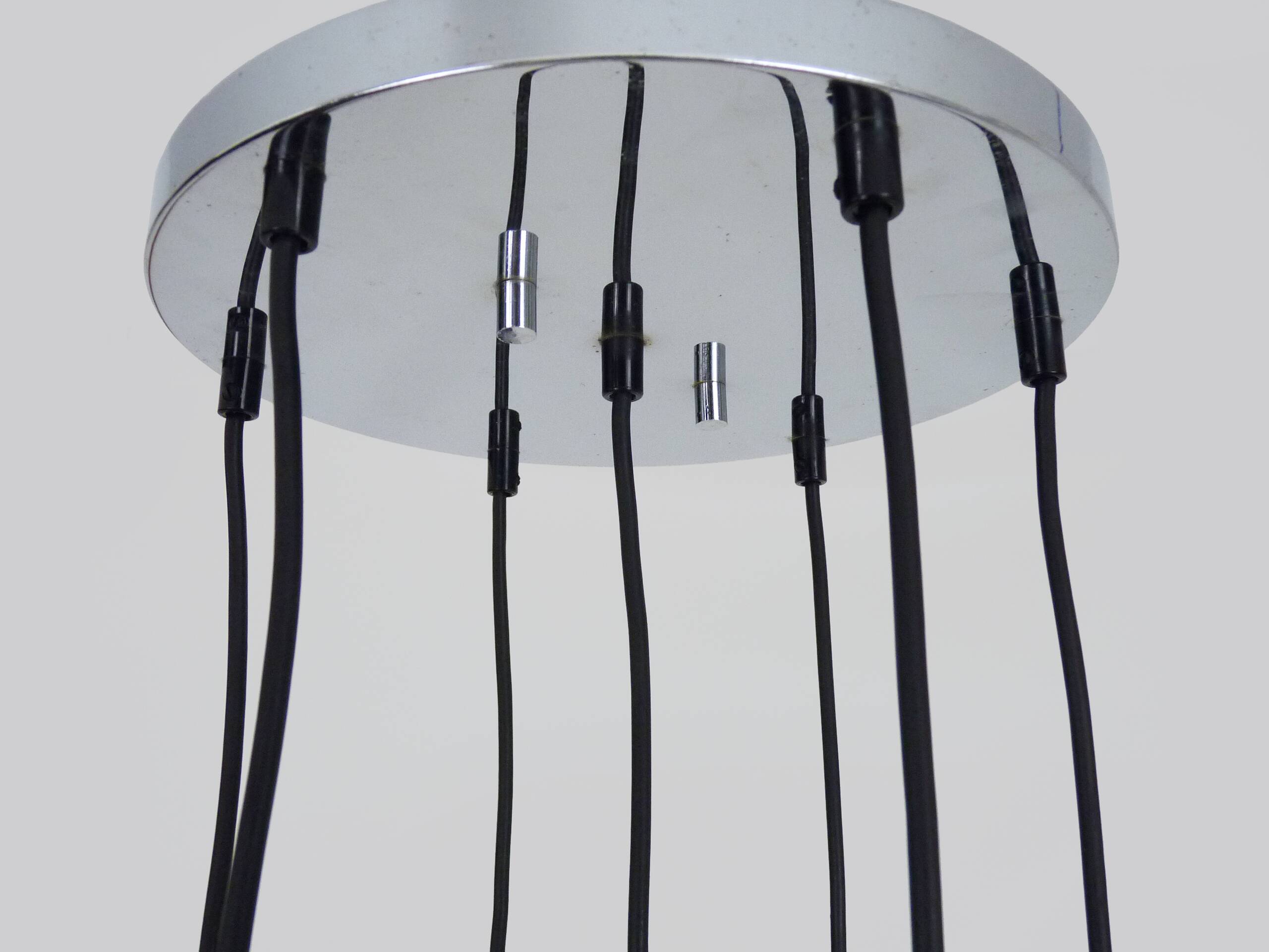 Vintage chrome metal waterfall pendant light with 7 lights Doria Leuchten. 70s