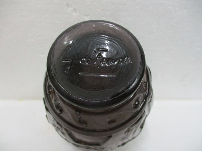 Smoked moulded glass vase decorated with antique scenes by G. de Feure