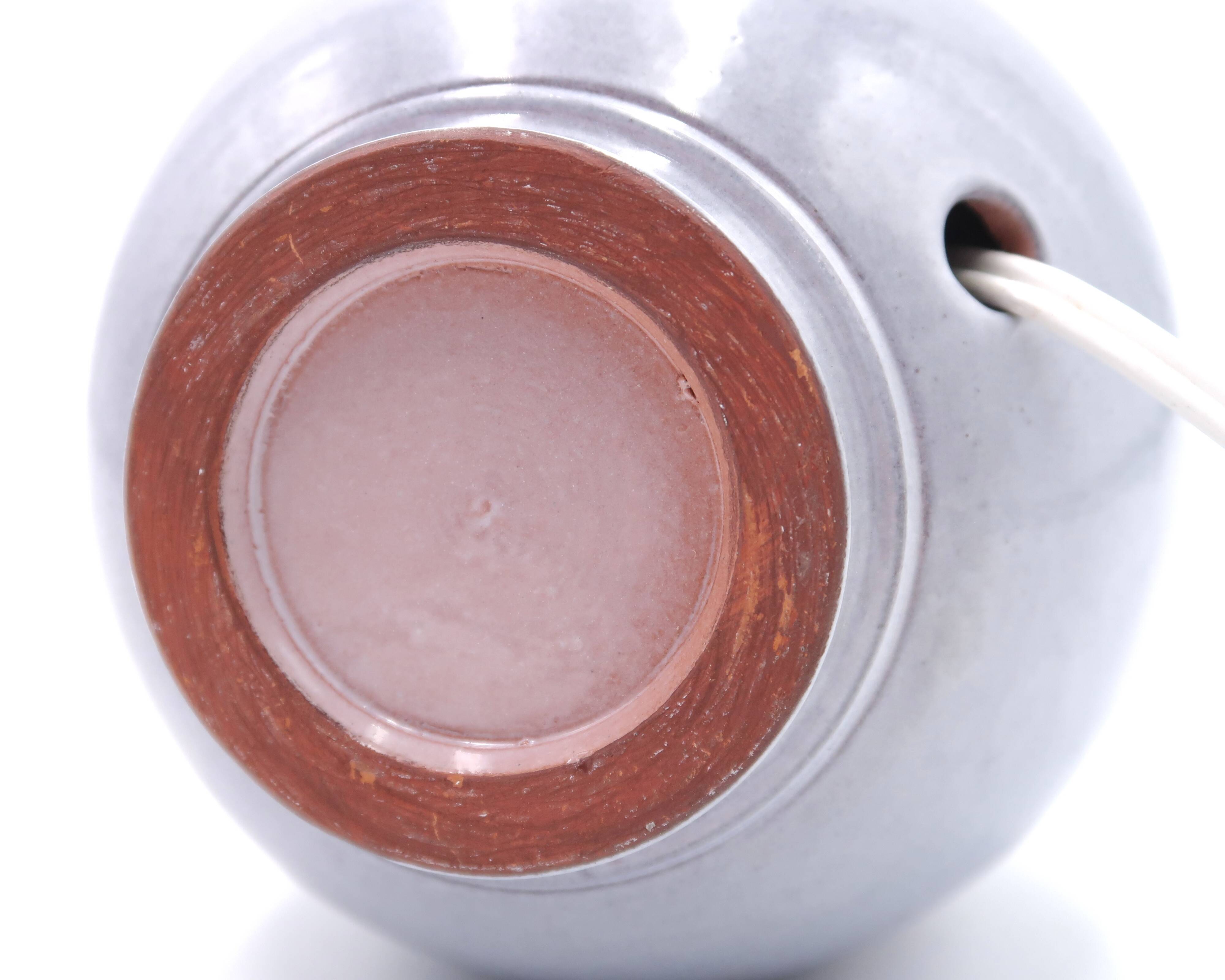 Blue ceramic lamp, raffia lampshade, 1960s