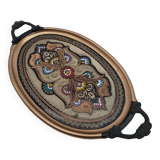 Turkish tea or coffee serving tray in chiseled copper.