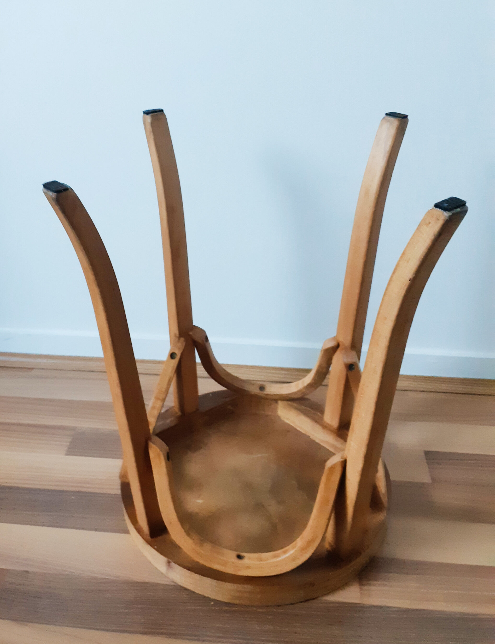 Vintage round kitchen stool, waxed bentwood, 50s, Baumann style