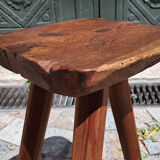 Brutalist solid wood trepied stool