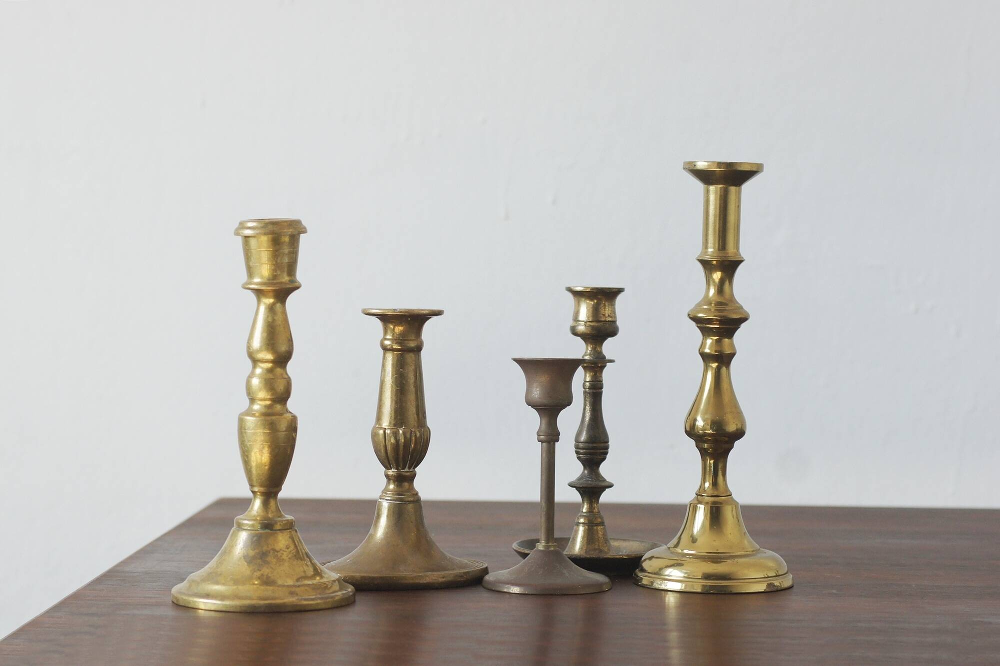 Vintage Brass Candlesticks, 1960s, Set of 5