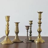 Vintage Brass Candlesticks, 1960s, Set of 5