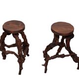 French, Set Of 2 Twisted Grape-vine Roots Bar Stools 1960s