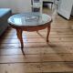 Vintage coffee table from the 60s – Rattan top with a sunburst pattern