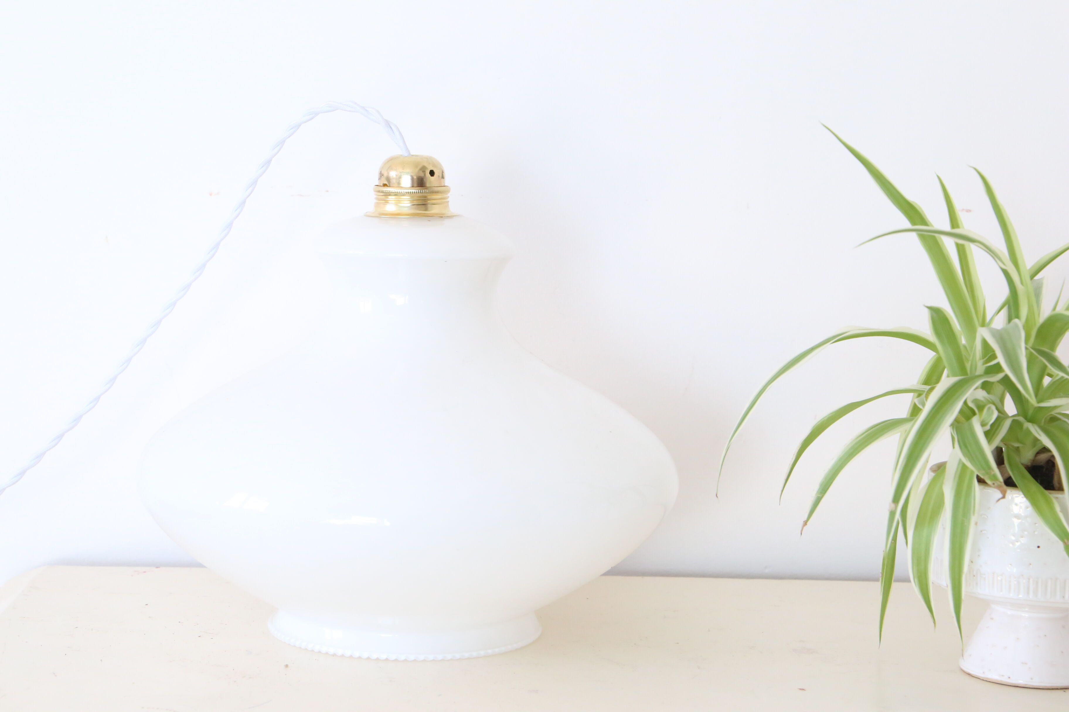 Opaline suspension with serrated edge, vintage