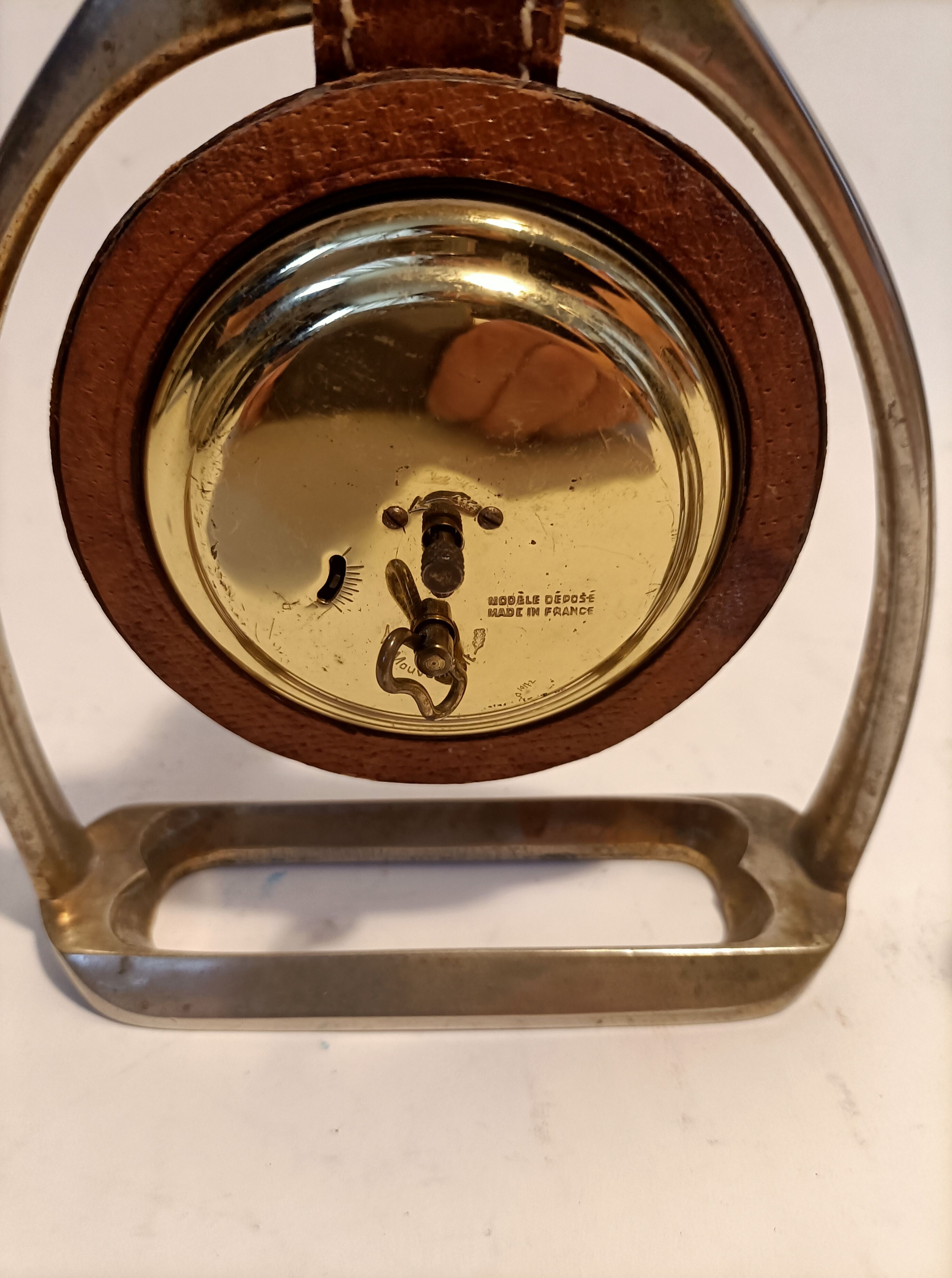 Pair of Longchamps 1960 leather stirrup pendulettes.