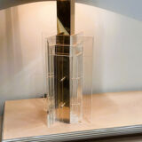 Large glamorous 1970s brass & lucite architectural table lamp