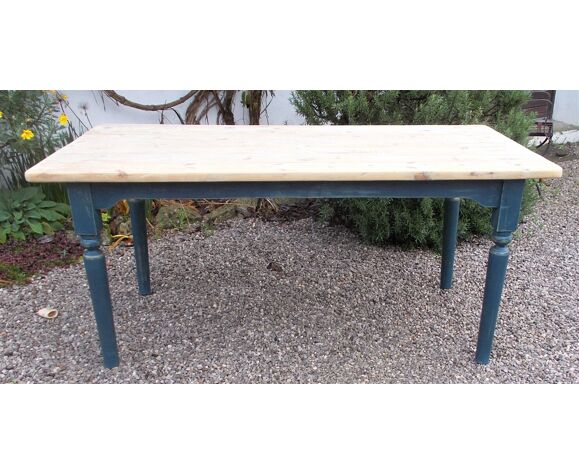 Antique Kitchen Table 19th C French Pine Scrub Top Blue Painted Legs Selency Antique Kitchen Table 19th C French, Pictures Of Painted Farmhouse Tables And Chairs In Taiwan