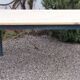 Antique kitchen table,19th c. French, pine, scrub top,blue painted legs