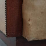 Art Deco design armchair made of cowhide leather in light cognac colour