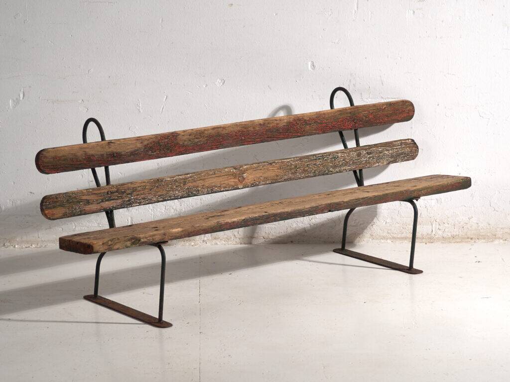 Old bench in iron and pine wood – Central Europe, around 1920