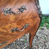 Old marquetry chest of drawers, Louis XV style marble top
