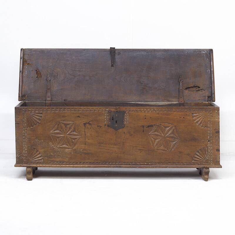 Large 18th Century Rustic Antique Farmhouse Folk Art Blanket Chest