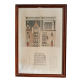 Lithograph building Paris architecture board ordinary brick