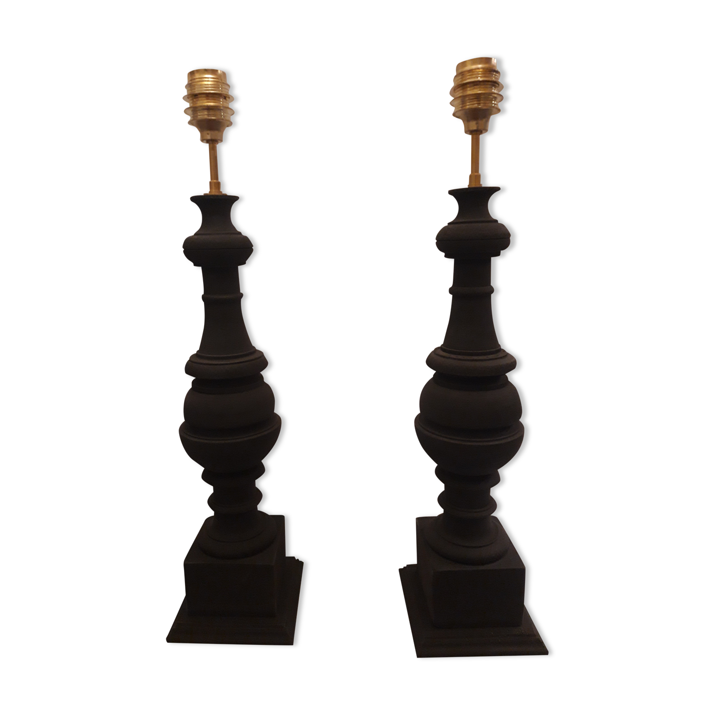 Pair of black baluster lamps
