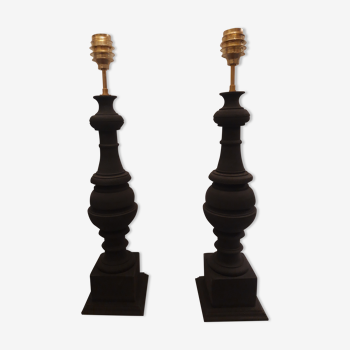 Pair of black baluster lamps
