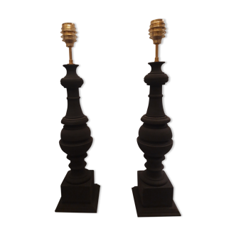 Paire de lampes balustres noires