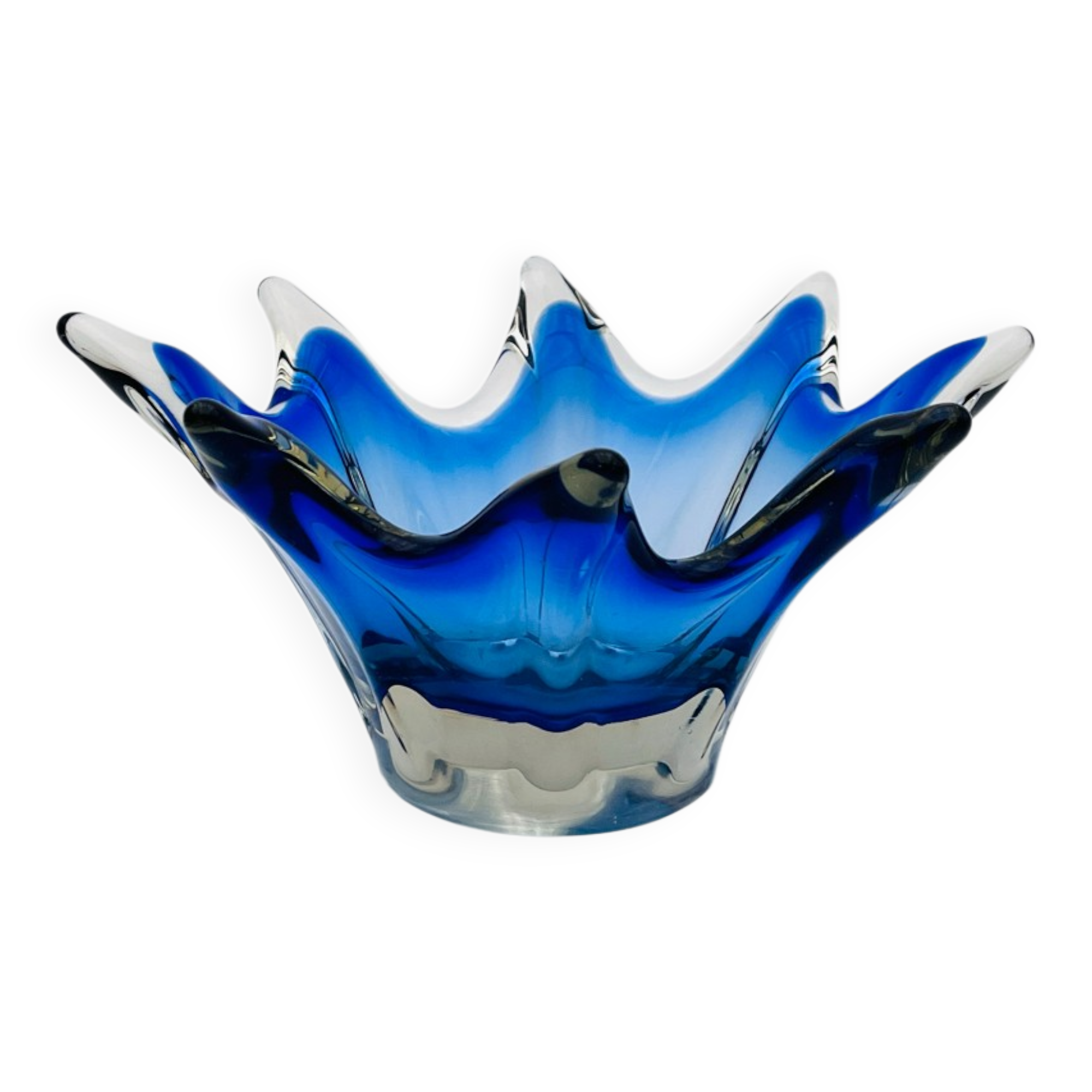 Large Bohemian Crystal Coupe Hospodka Blue Sommerso 1960
