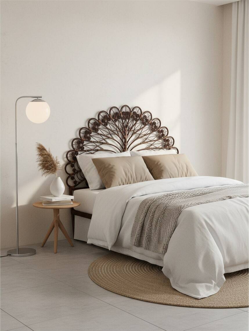 Large "Peacock" rattan headboard – Peacock model – France, 1970s