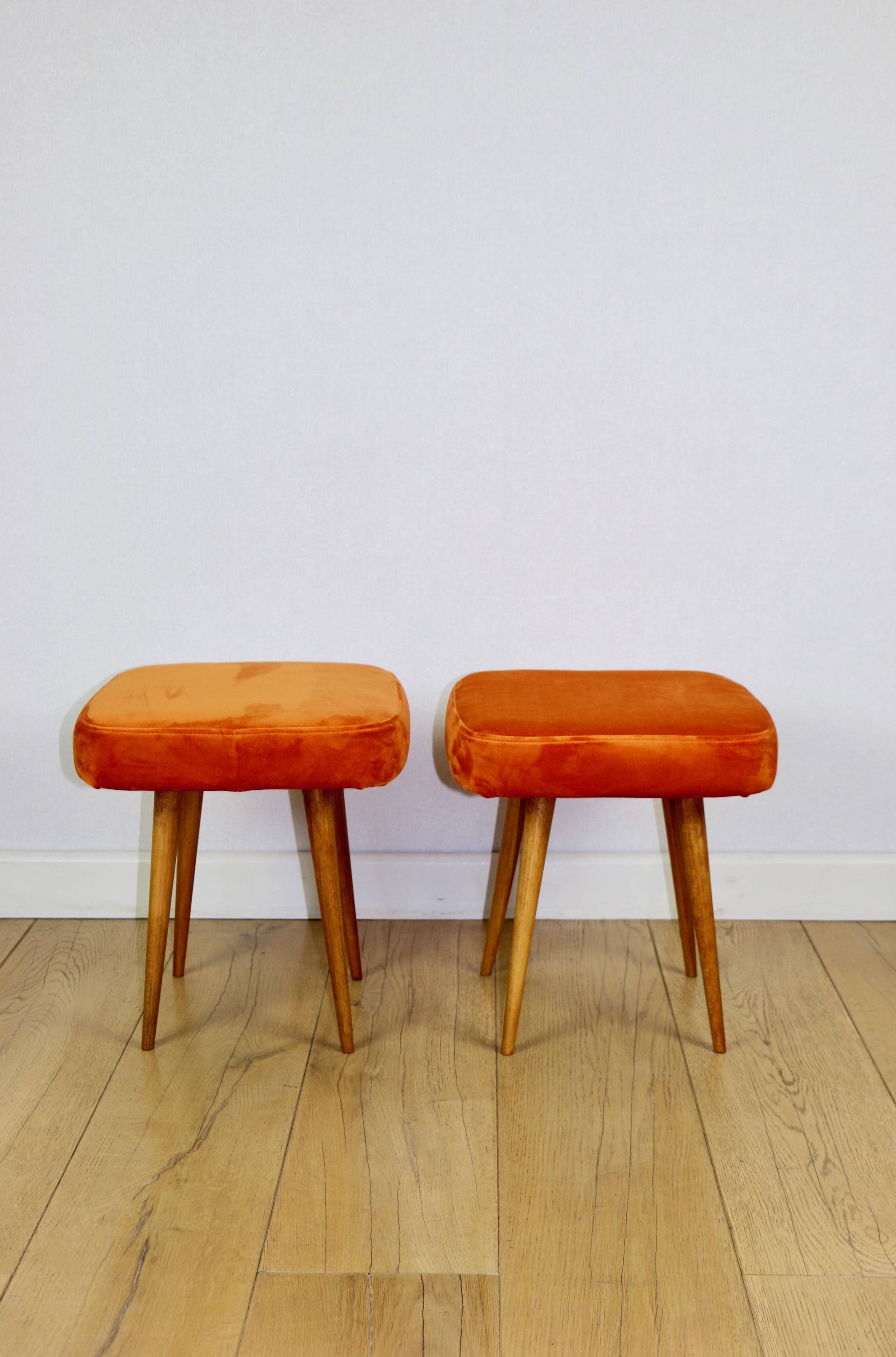 Orange square stool Vintage PRL 1970s