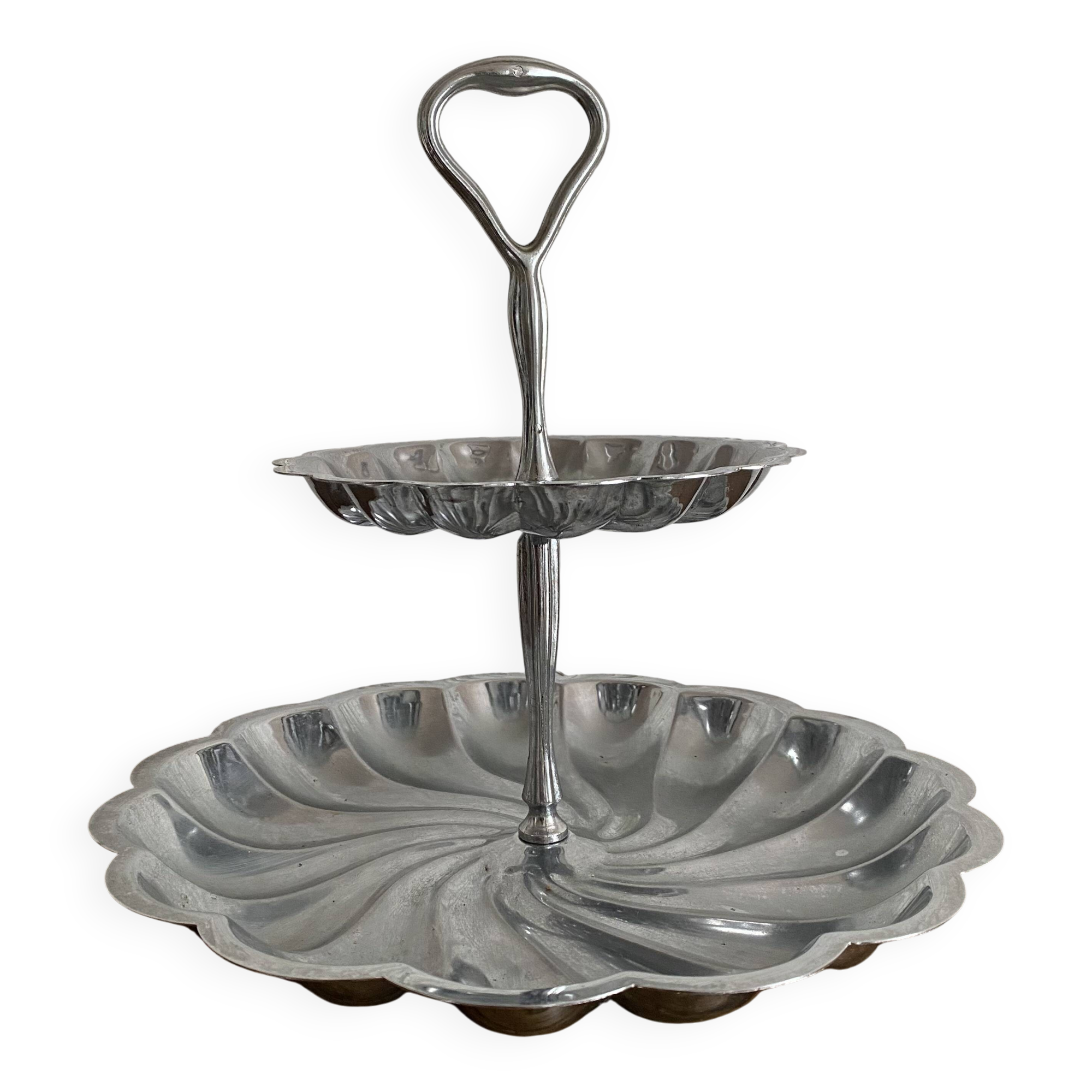 Tiered stainless steel serving platter