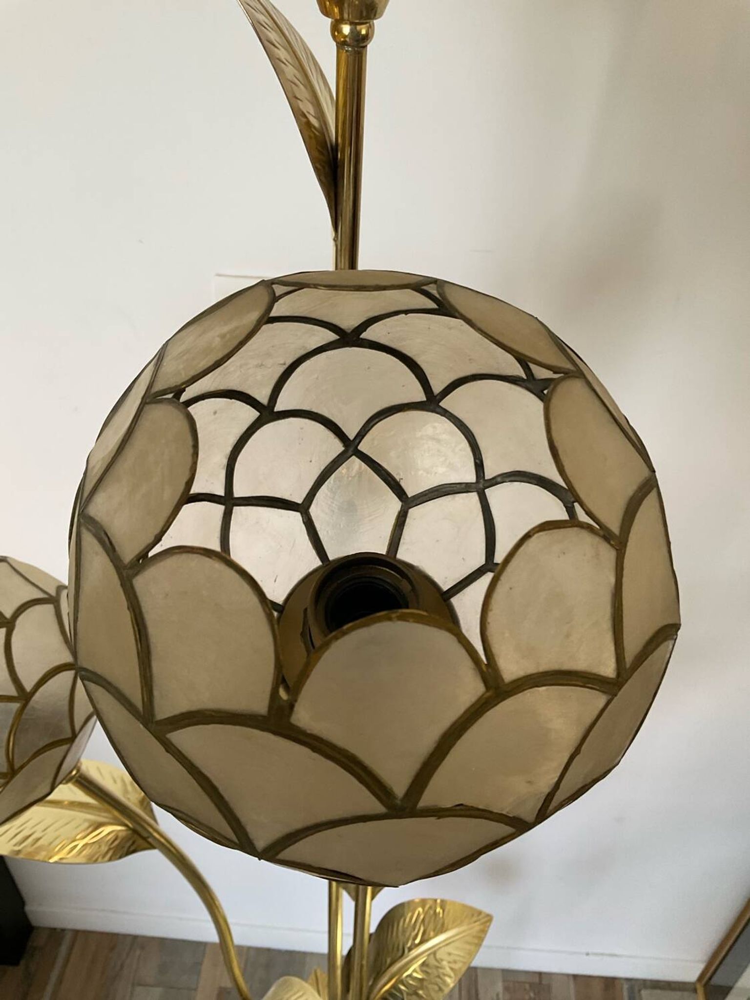 Vintage brass and mother-of-pearl floor lamp from the 70s
